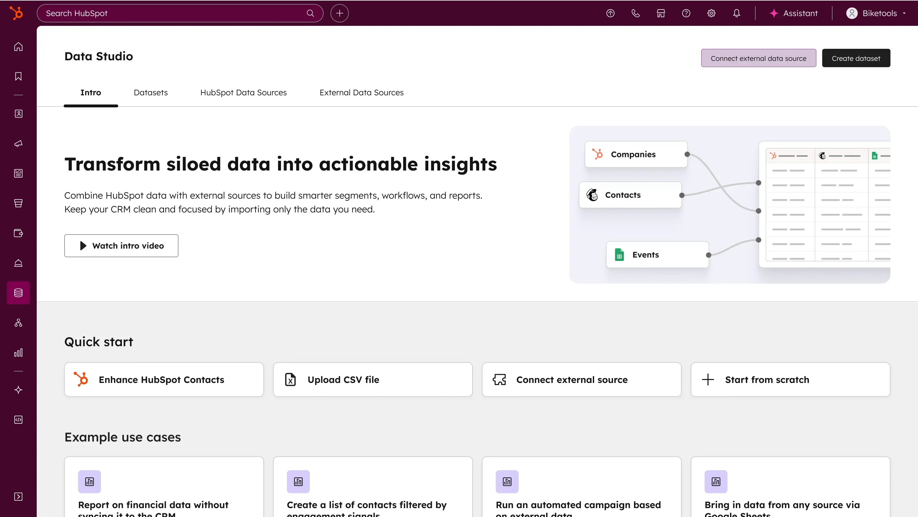 Data Hub - Data Studio Landing Page